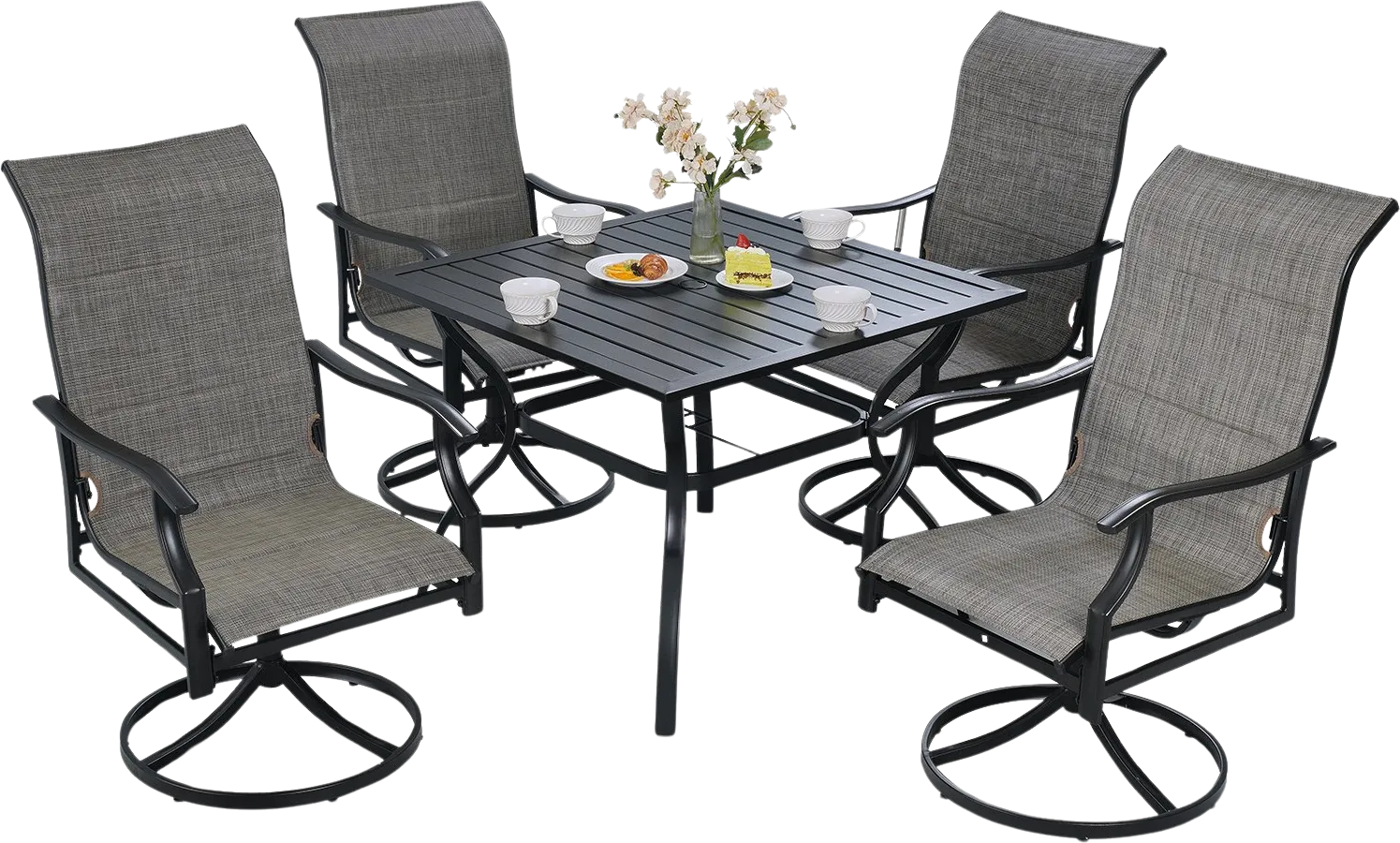 Vevor 5 Piece Patio Dining Set Outdoor Table with Umbrella Hole and Swivel Chairs New